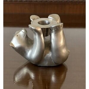 Vintage Restoration Hardware Polar Bear Silver Tone Metal Candle Holder Decor